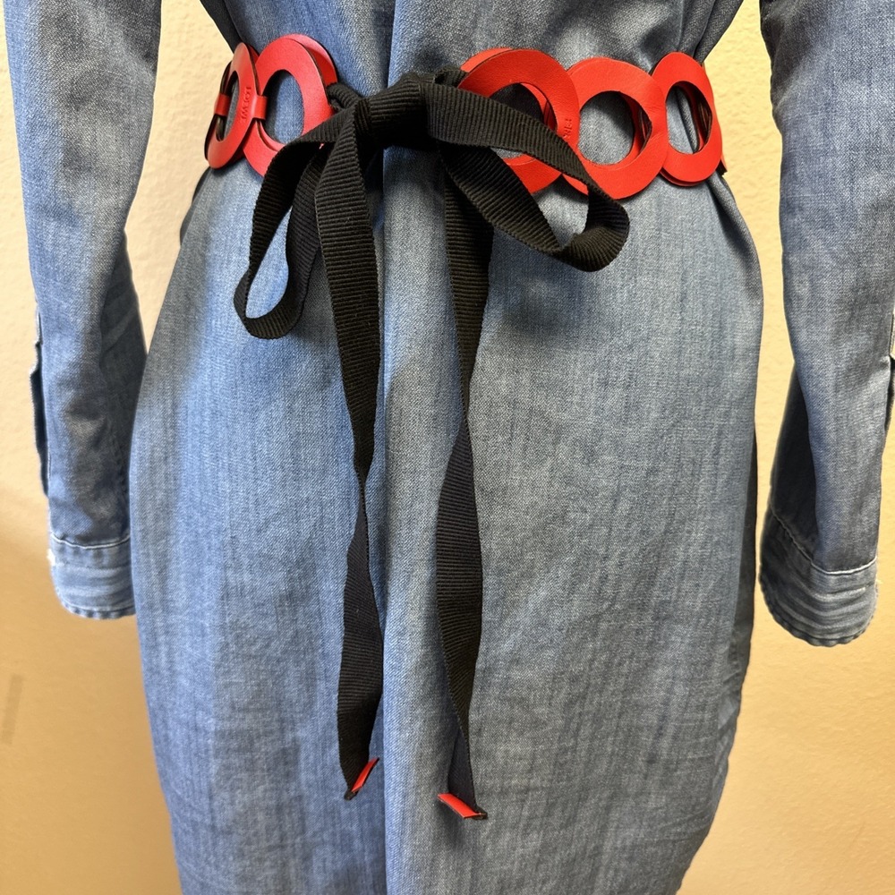 RARE VTG Loewe Belt Womens Small Red Leather Round Links Adjustable ribbon tie - Picture 4 of 10